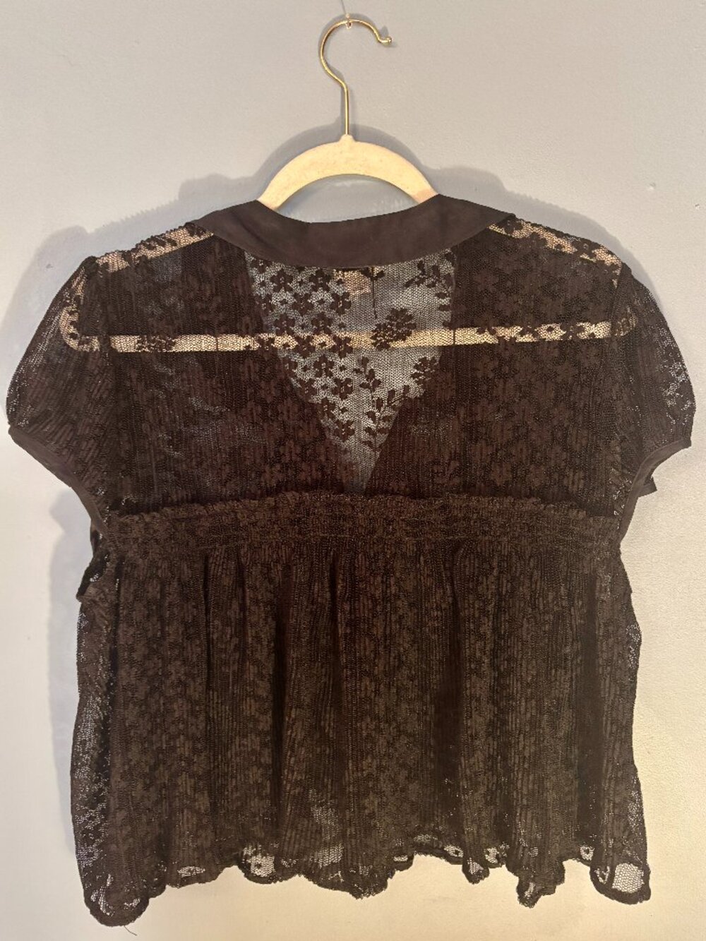 Maeve Short Sleeve Sheer Lace Babydoll Blouse M - Picture 3 of 5